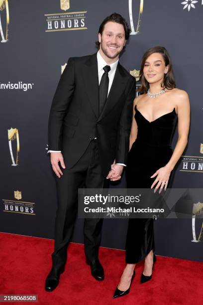 Josh Allen and Hailee Steinfeld attend the 14th Annual NFL Honors at Saenger Theatre on February 06, 2025 in New Orleans, Louisiana.