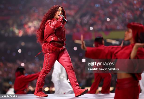 Performs in the Apple Music Super Bowl LIX Halftime Show at Caesars Superdome on February 9, 2025 in New Orleans, Louisiana.