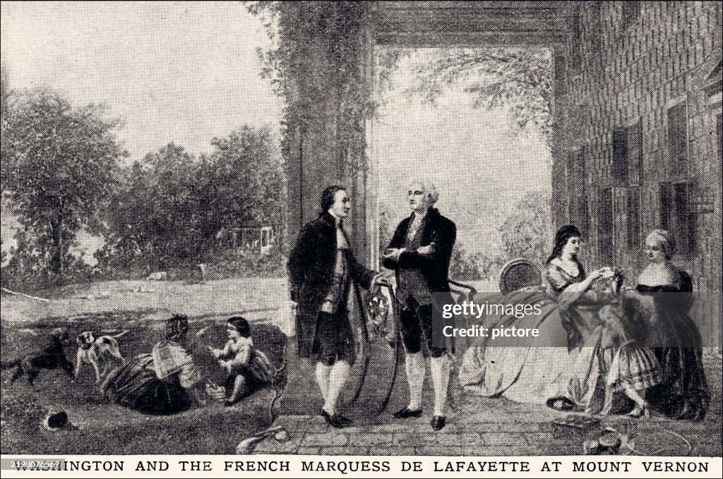 GEORGE WASHINGTON AND THE FRENCH MARQUESS DE LAFAYETTE AT MOUNT VERNON xxxl