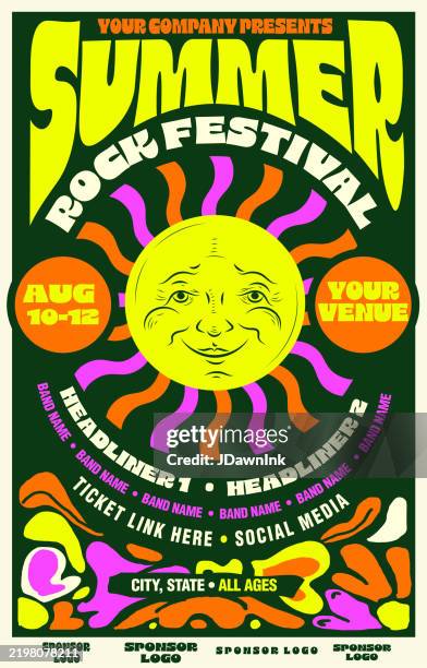 Summer Rocker Summer Rock Festival With Sun And Retro Poster Typography Design ...