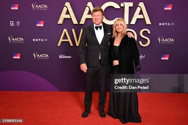 Richard Wilkins and Mia Hawkswell attend the 2025 AACTA Awards Presented By Foxtel Group at HOTA on February 07, 2025 in Gold Coast, Australia.