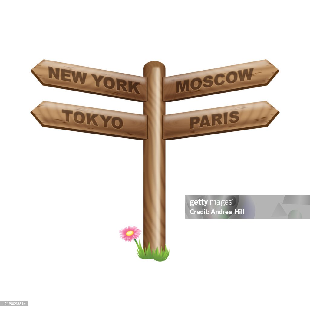 Directional Signpost on Transparent Background. Travel Concept.