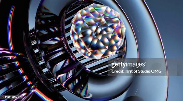 futuristic crystal core in a high-tech glass structure - quantum dot stock pictures, royalty-free photos & images