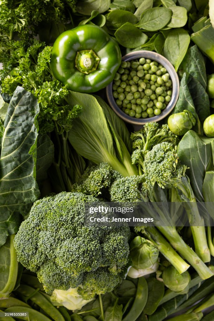 Abundance of fresh green vegetables. Super food concept.