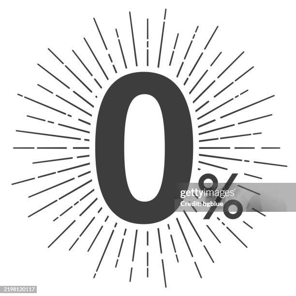 ilustrações de stock, clip art, desenhos animados e ícones de 0% - zero percent. icon with sunbursts on white background - zero