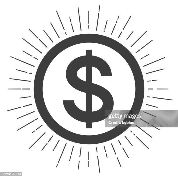 dollar coin. icon with sunbursts on white background - vintage dollar sign white background stock illustrations