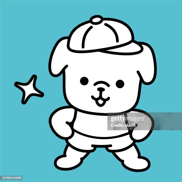 a cute dog standing confidently with hands on hips - kawaii stock illustrations