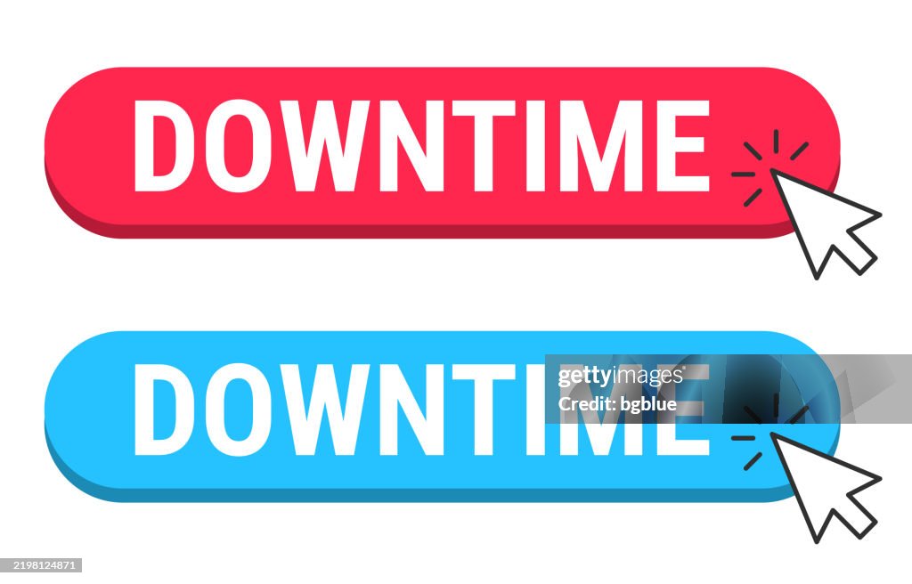 Tiempo de inactividad: botones rojos y azules con cursor sobre fondo blanco