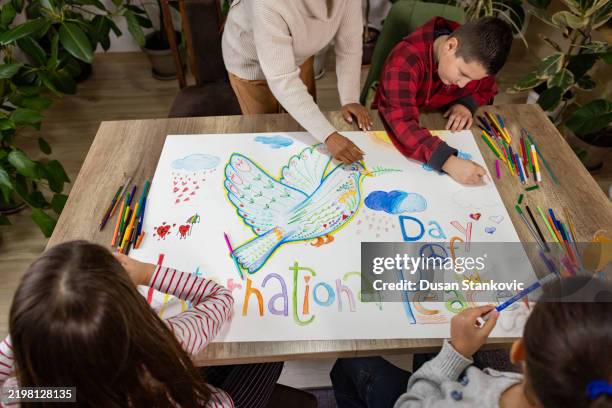 diversity in art, unity in peace - bird pencil drawings stock pictures, royalty-free photos & images