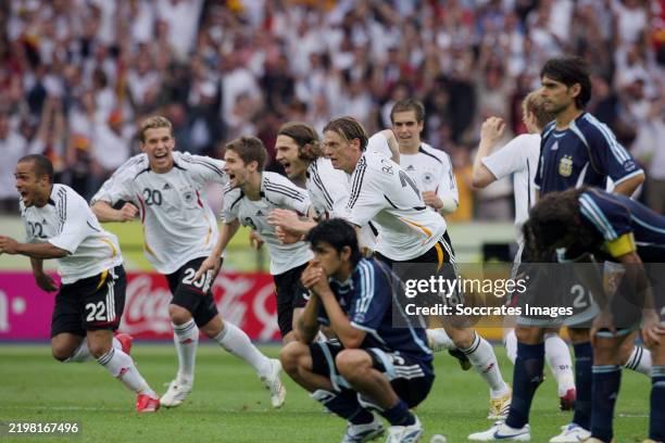 David Odonkor of Germany, Lukas Podolski of Germany, Arne Friedrich of Germany, Torsten Frings of Germany, Tim Borowski of Germany celebrating the...
