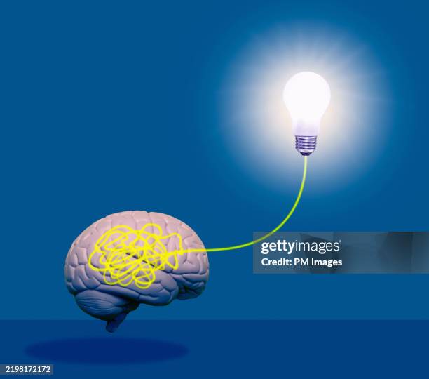 innovation concept - light bulb and brain - continuous learning stock pictures, royalty-free photos & images
