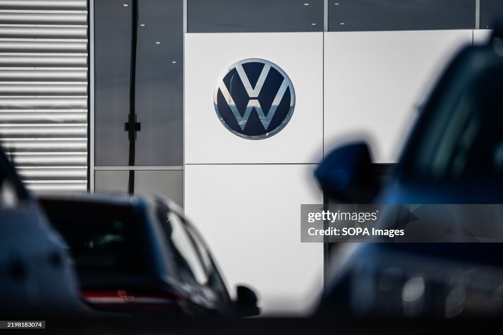The logo of car manufacturer Volkswagen seen at a car...
