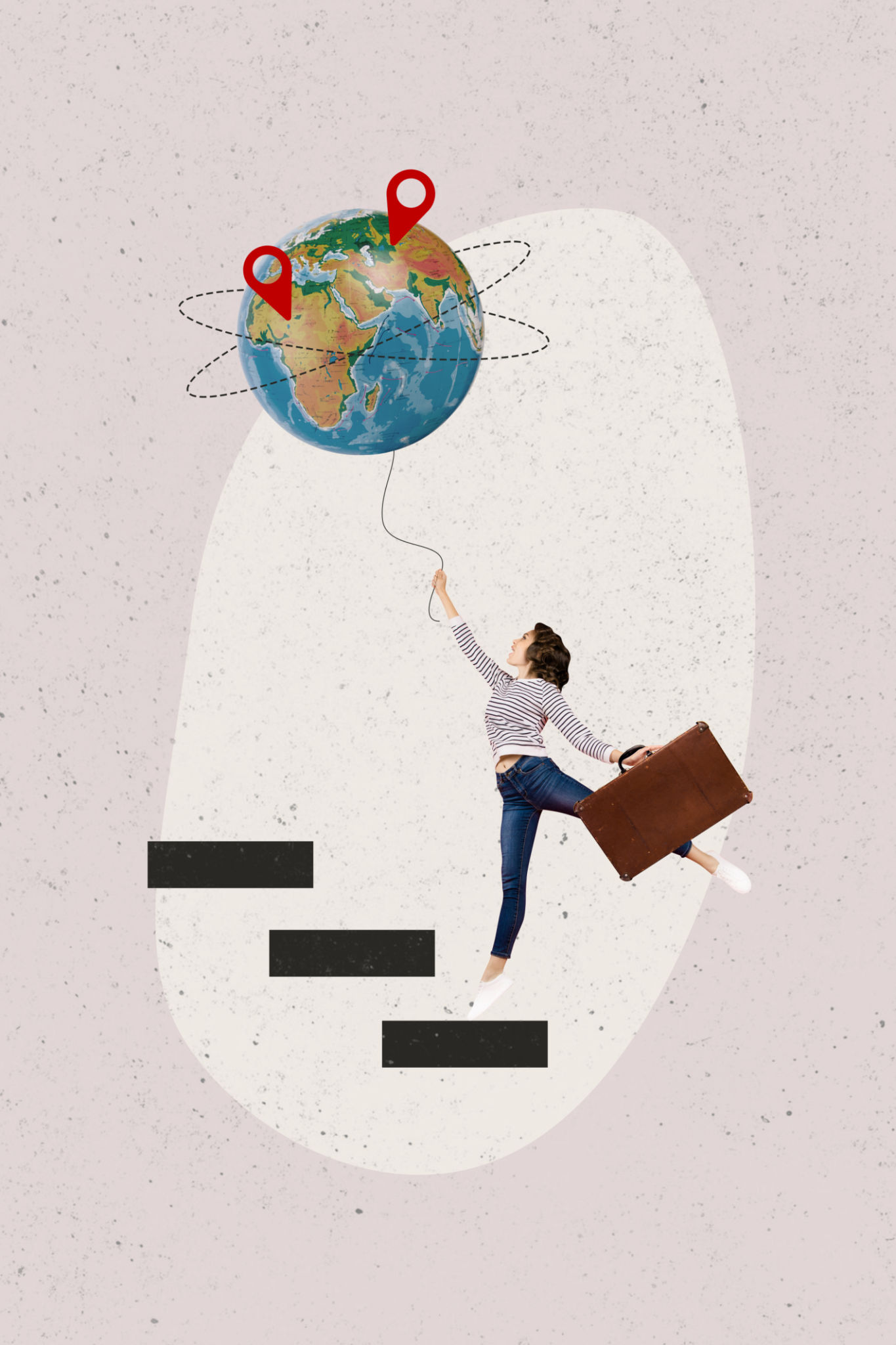Trend artwork composite sketch photo collage of young strong business lady step on platform reach out earth globe point career promotion Trend artwork composite sketch photo collage of young strong business lady step on platform reach out earth globe point career promotion