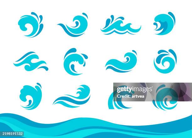 blue waves set. liquid shape elements - water vector stock illustrations