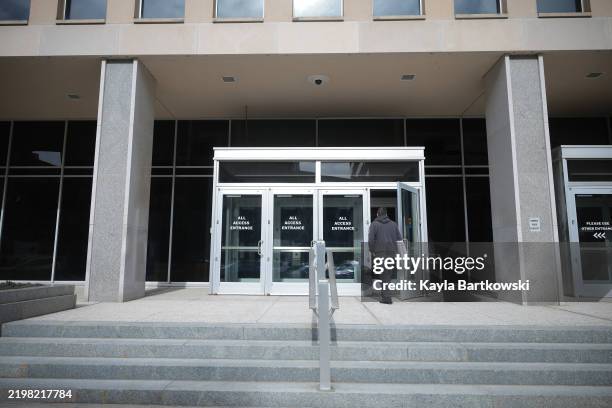 Person enters the Lyndon Baines Johnson Department of Education Building is seen on February 07, 2025 in Washington, DC. U.S. President Donald Trump...