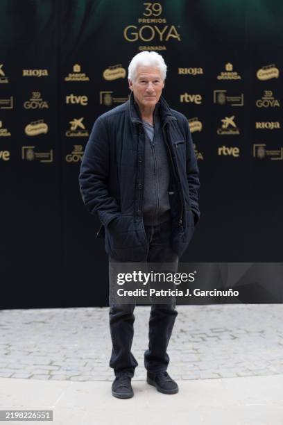 Richard Gere poses at the Goya International Award photocall 2025 at Charles V's Palace in Alhambra on February 07, 2025 in Granada, Spain.