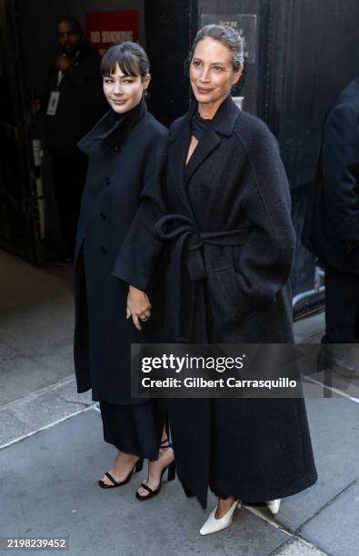 Grace Burns and model Christy Turlington are seen arriving to the Calvin Klein Collection fashion show on February 07, 2025 in New York City.
