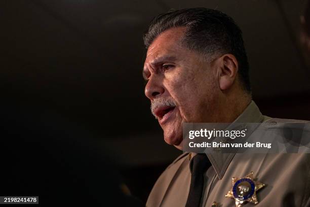 Los Angeles, CA Los Angeles County Sheriff Robert Luna talks with media during a press confernece at the Hall of Justice on Monday, Feb. 10, 2025 in...