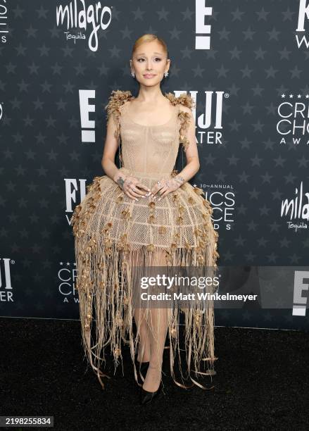 Ariana Grande attends the 30th Annual Critics Choice Awards at Barker Hangar on February 07, 2025 in Santa Monica, California.