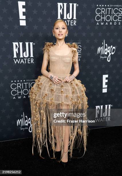 Ariana Grande attends the 30th Annual Critics Choice Awards at Barker Hangar on February 07, 2025 in Santa Monica, California.