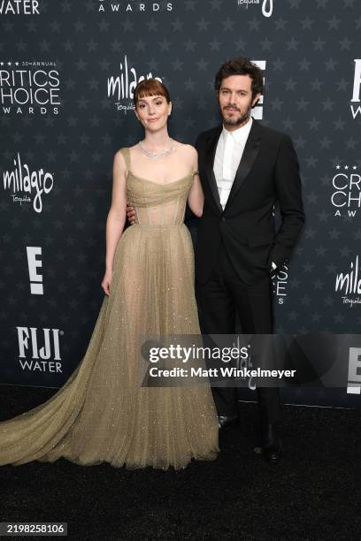 Leighton Meester and Adam Brody attend the 30th Annual Critics Choice Awards at Barker Hangar on February 07, 2025 in Santa Monica, California.