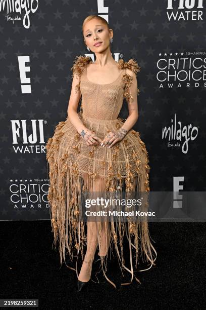 Ariana Grande attends the 30th Annual Critics Choice Awards at Barker Hangar on February 07, 2025 in Santa Monica, California.