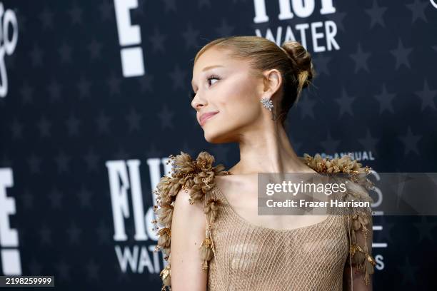 Ariana Grande attends the 30th Annual Critics Choice Awards at Barker Hangar on February 07, 2025 in Santa Monica, California.