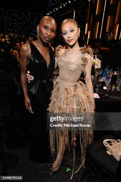 Cynthia Erivo and Ariana Grande attend the 30th Annual Critics Choice Awards at Barker Hangar on February 07, 2025 in Santa Monica, California.