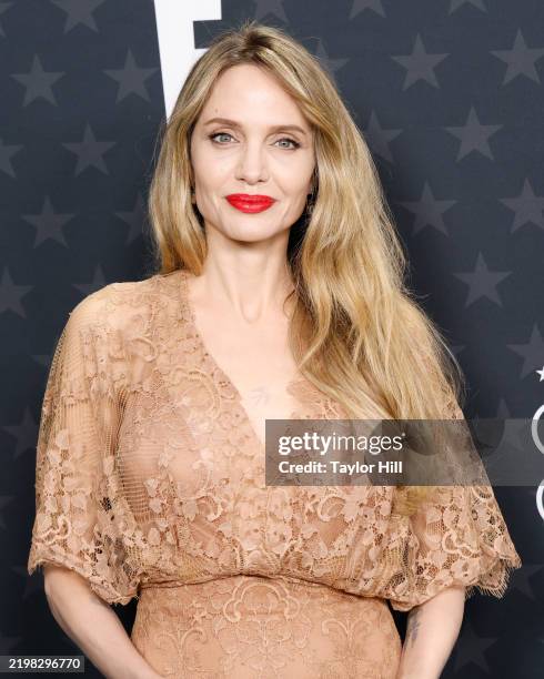 Angelina Jolie attends the 2025 Critics Choice Awards at Barker Hangar on February 07, 2025 in Santa Monica, California.