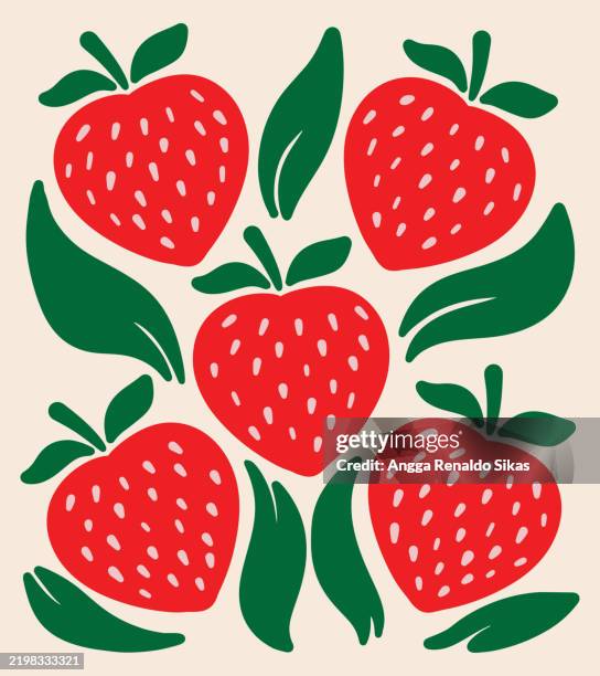 erdbeerfrucht groovy stil kunst illustration grafiken für poster, t-shirt, karten und verschiedene druckprodukte - beere obst stock-grafiken, -clipart, -cartoons und -symbole