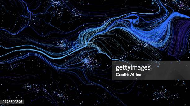 bildbanksillustrationer, clip art samt tecknat material och ikoner med liquid light: a dance of blue and white trails in darkness - vetenskap och teknologi