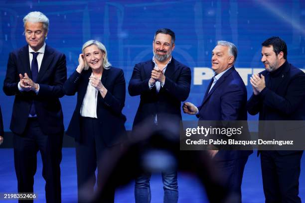 Geert Wilders, leader of the far-right Dutch Freedom Party , Marine Le Pen, leader of far right wing French party National Rally, Santiago Abascal,...