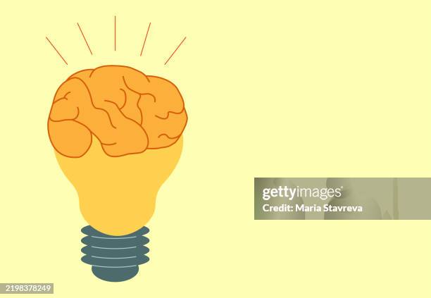 creative concept of a light bulb with a brain. - mental health clip art stock illustrations