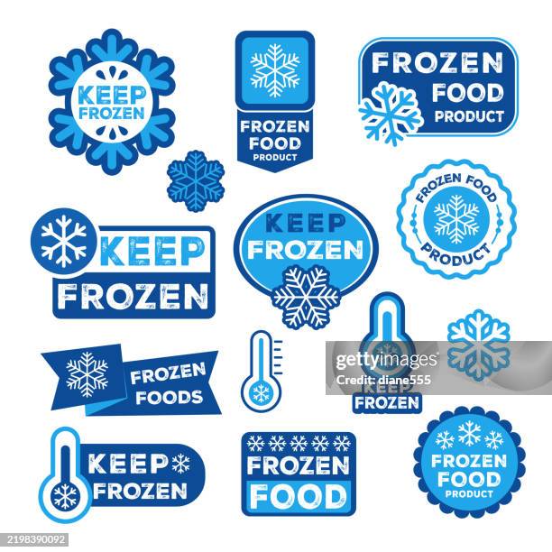 frozen products labels or stickers. packaging badges - frozen food stock illustrations
