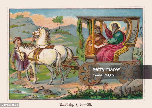philip and the ethiopian eunuch (acts 8), chromolithograph, published ca.1898 - baptism stock illustrations
