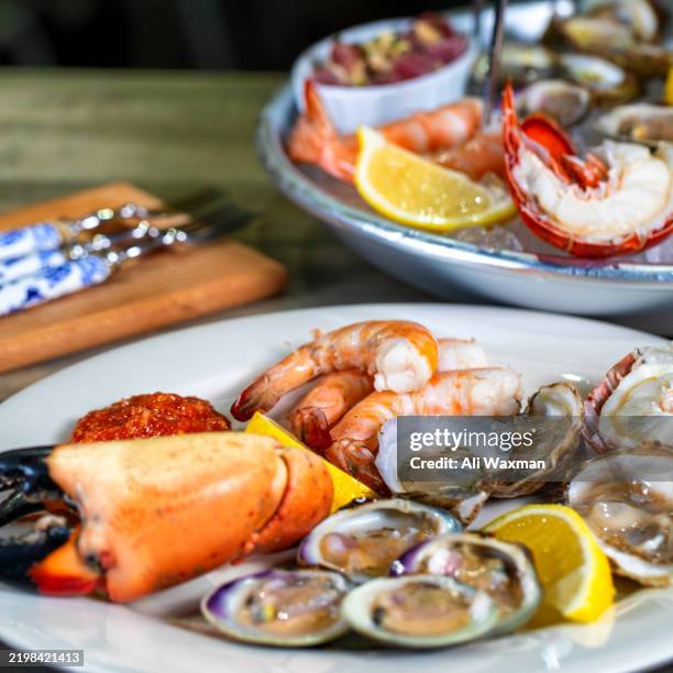 seafood sampler plate - marisco imagens e fotografias de stock