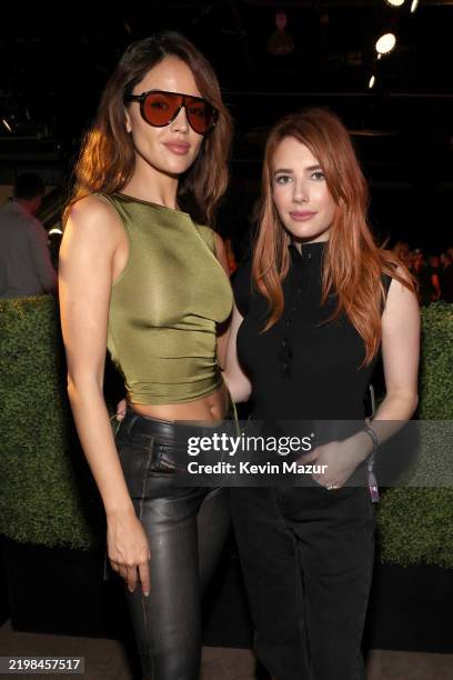 Eiza González and Emma Roberts attend Michael Rubin's 2025 Fanatics Super Bowl Party at The Sugar Mill on February 08, 2025 in New Orleans, Louisiana.