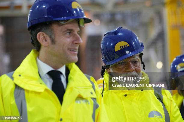 French President Emmanuel Macron and Indian Prime Minister Narendra Modi visit the ITER in Saint-Paul-les-Durance, near Marseille southern France, on...