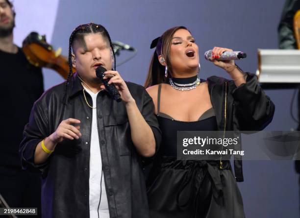 Mattmac and Nelly Furtado perform during the opening ceremony of the 2025 Invictus Games at BC Place on February 08, 2025 in Vancouver, British...