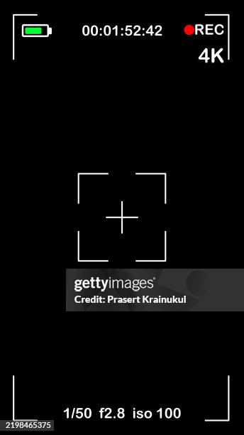 camera rec interface viewfinder with digital focus and exposure settings - digital viewfinder stockfoto's en -beelden