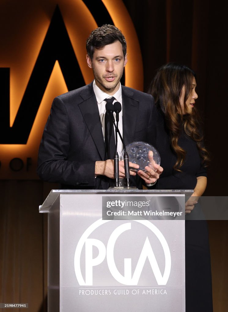 Alex Guild Alex Coco and Samantha Quan accept the Theatrical Motion Pictures ...