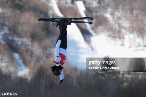 Chen Xuezheng of China competes during the Freestyle Skiing-Women's Aerials Final on day 3 of the 9th Asian Winter Games in Yabuli on February 09,...