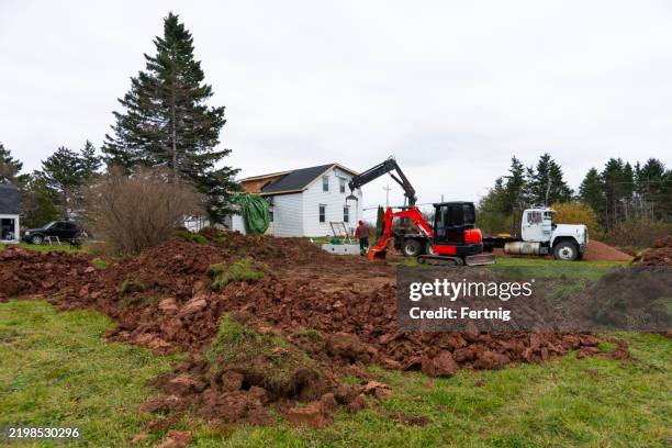 installing a septic system - grävmaskin bildbanksfoton och bilder