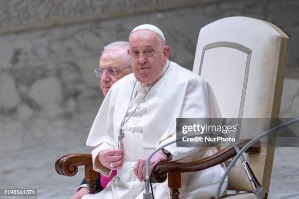 Pope Francis attends the weekly general audience in The Vatican, on February 12, 2025.