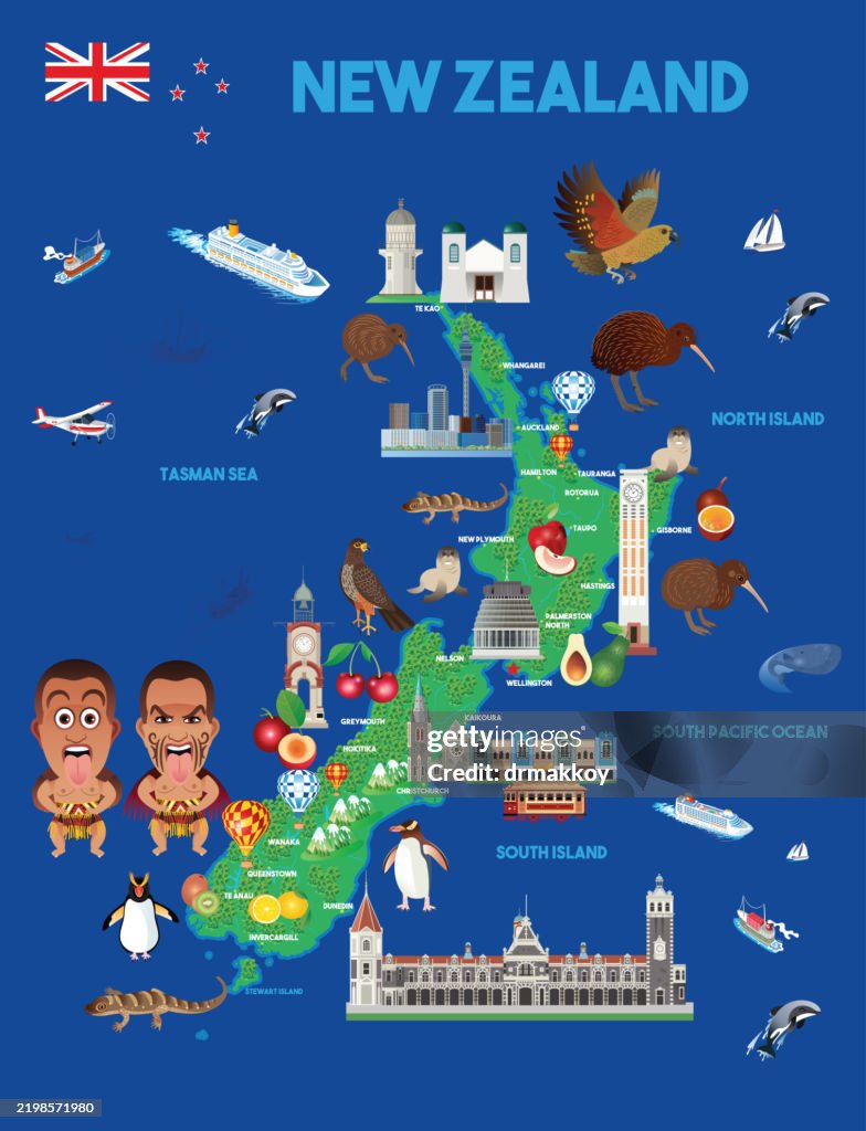 Cartoon Map of New Zealand