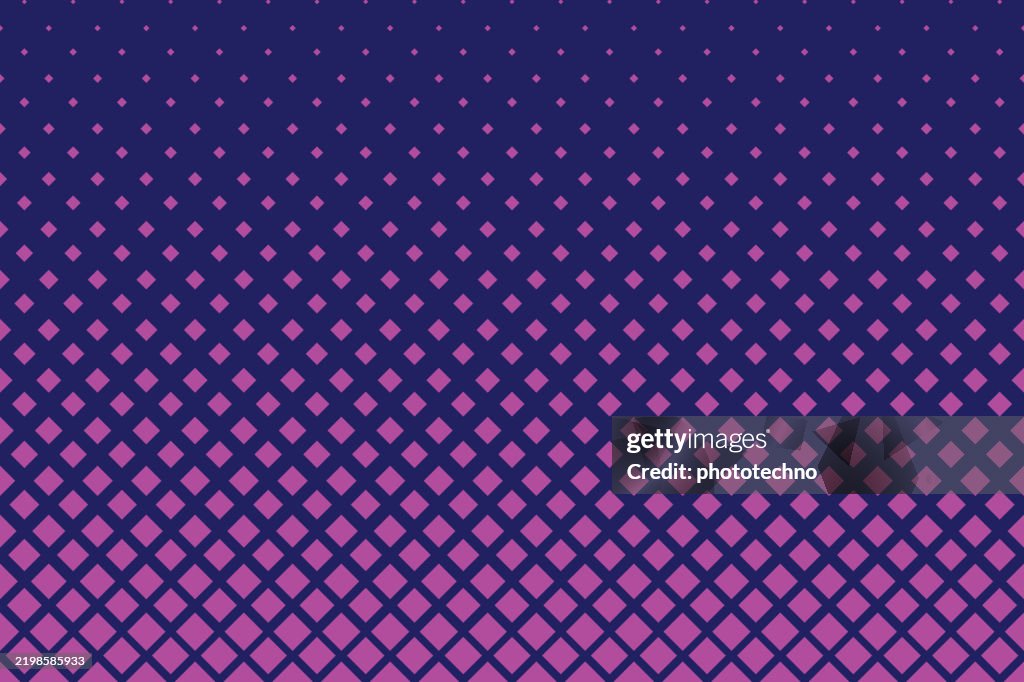 斜めの正方形パターンの背景 - 紫色の正方形からの幾何学的なベクトル イラスト。抽象的なハーフトーンの紫の正方形パターンの背景、ポスターのためのベクトルのモダンな未来的なテクス