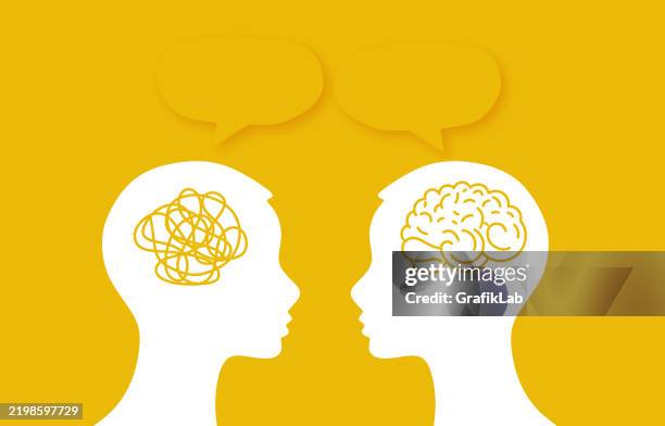abstract human profiles with brain and emotions illustration - evaluate abstract stock illustrations