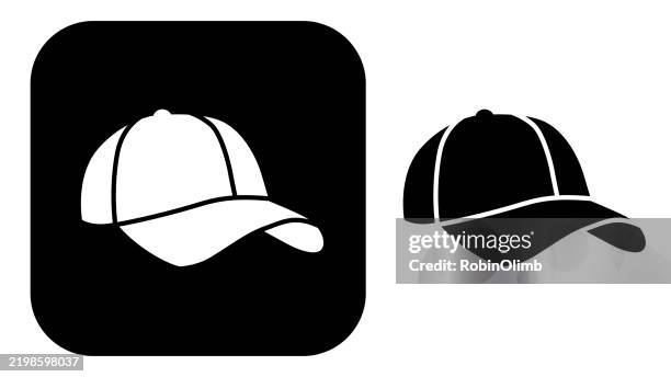 black and white baseball cap icons - baseball cap stock illustrations