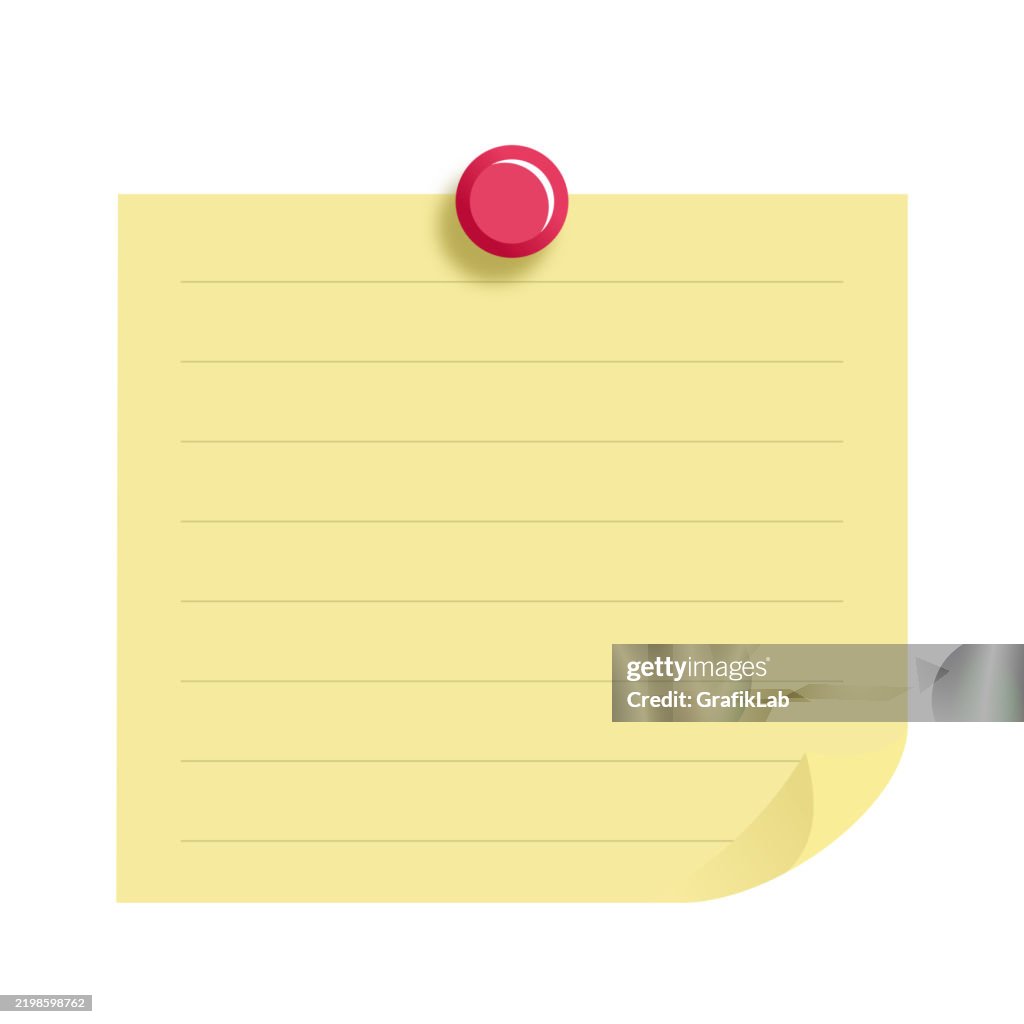 Yellowish Paper Note Blank Lined Yellow Paper Note With Red Push Pin High-Res Vector Graphic ...
