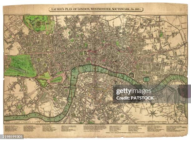 vintage map of london, westminster, and southwark - grand londres photos et images de collection